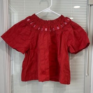 Old Navy Coral Red Smocked Floral Tank